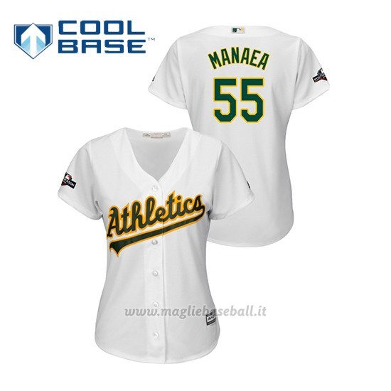 Maglia Baseball Donna Oakland Athletics 55 Sean Manaea 2019 Postseason Cool Base Bianco